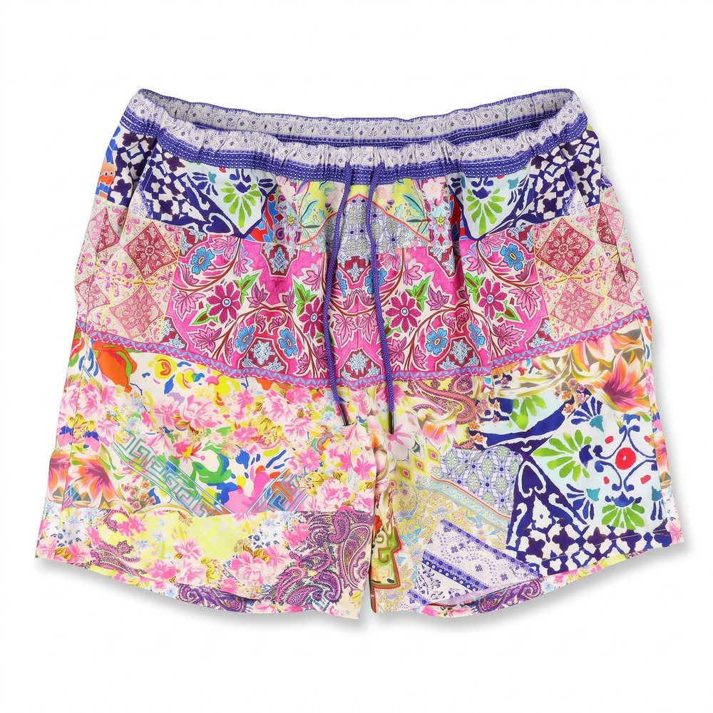 Johnny Was Swim Trunks Mens XXL Patchwork Floral Paisley Board Shorts Mesh